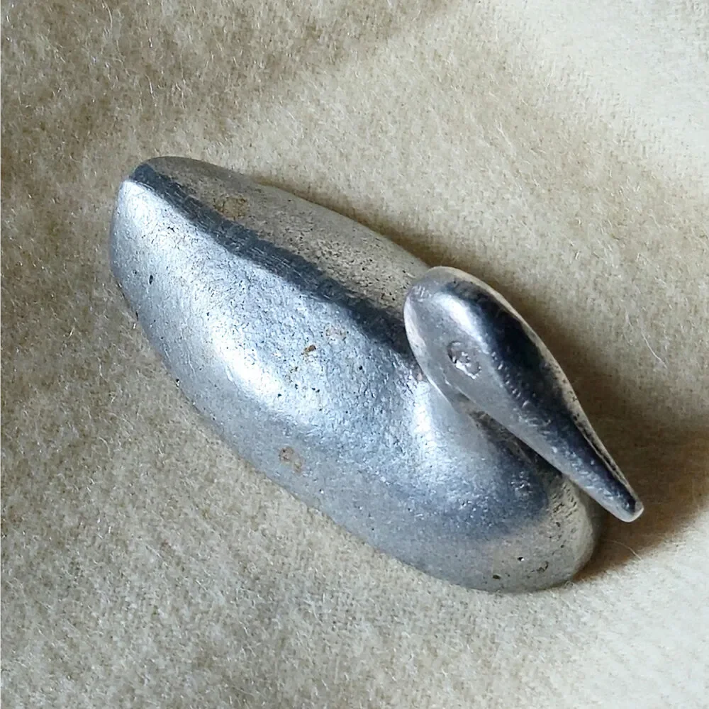 Mini Mid Century Aluminum Duck | 1960s Modernist Silver Sculpture